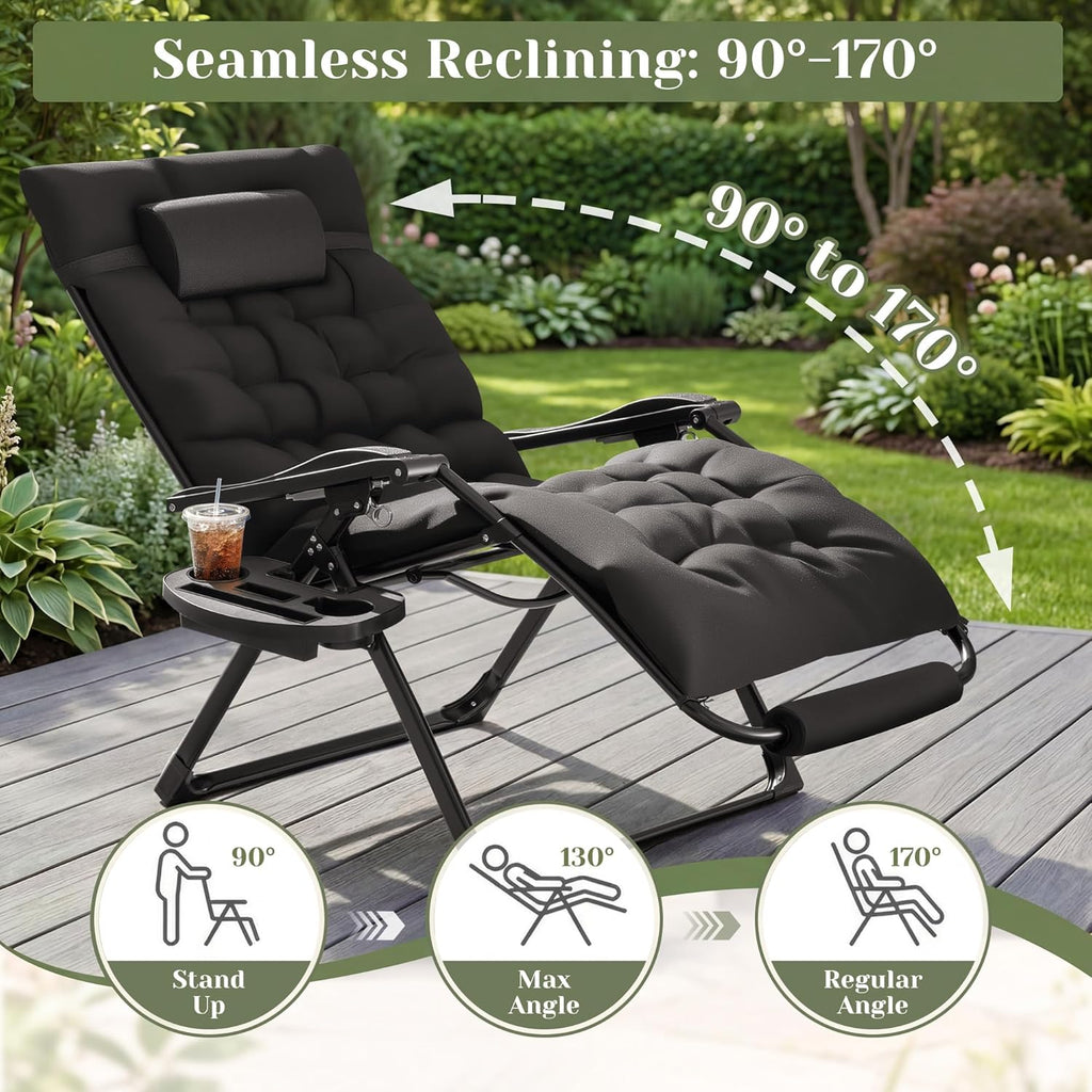 Homall Oversized Zero Gravity Chair, Set of 2 Recliner Lounge Chair with Removable Soft Cushion and Cup Holder, Adjustable Anti Gravity Chair Folding Patio Chairs Padded for Indoor and Outdoor (Black)