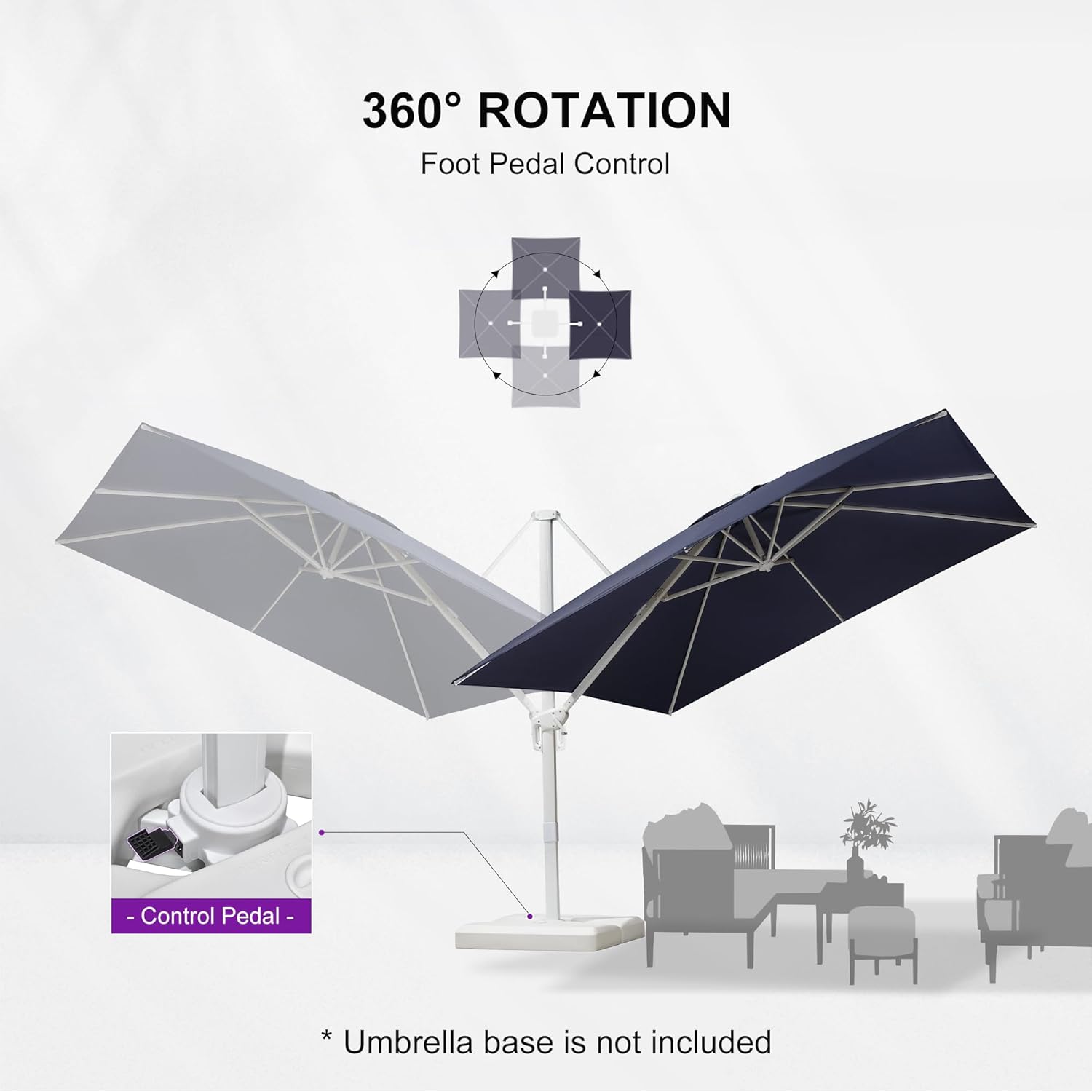 PURPLE LEAF 10 FT Patio Umbrella White Cantilever Umbrella Aluminum Square Outdoor Offset Umbrella Hanging Windproof with 360° Rotation for Garden Deck Pool, Navy Blue