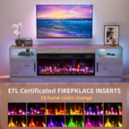 Fireplace TV Stand with 36" Fireplace Up to 80" TV, 70" Entertainment Center with LED Lights, Remote Control, TV Media Console with Storage Cabinets for Living Room, Grey