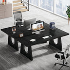 Tribesigns 70.86-Inch Executive Desk, Large Black Computer Office Desk with Wooden Legs, Modern Simple Style Rectangle Writing Table, Workstation or Business Table for Home Office (Black)
