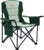 Colegence Heavy Duty Camping Chair for Adults, Oversized Heavy People Foldable Outside Camp Chairs Carry Bag Included, with Cooler Bag Cup Holder, Side Pocket for Lawn,Sport,Outdoor,Dark Green