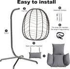 LEX CRAFT Hanging Egg Chair with Stand, Swinging Egg Chair Outdoor Indoor, Hanging Basket Chair with Cushion, Patio Wicker Hammock Chair 350lbs Capacity for Porch, Balcony, Backyard, Garden (Grey1)