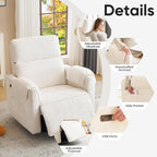 Oversized Power Recliner Chair, 26" Extra Wide Swivel Rocker Recliner with Adjustable Headrest, Chenille Glider Rocking Nursery Chair with Overstuffed Armrest, USB Ports, Cream