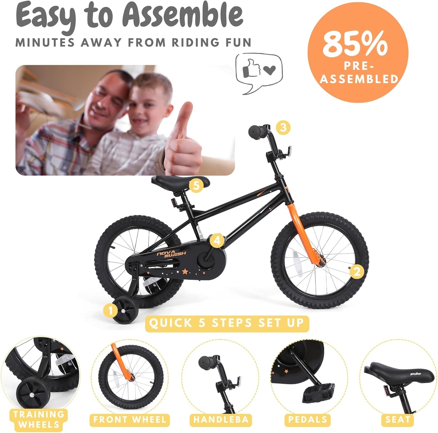 bicystar Kids Bike with Training Wheels, BMX Bicycle with Pedals for 2-4 Year Old Boys Girls, Birthday Gift