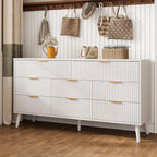 Fluted Dresser for Bedroom with 8 Drawers, Wooden Dresser with Metal Handle, Modern Storage Organizer for Bedroom, Wood Closet for Hallway, Living Room,White BDR104W