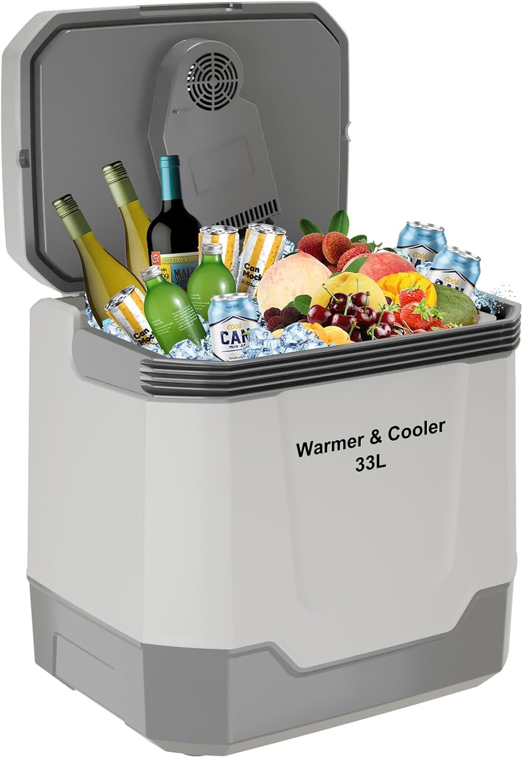 12 Volt Refrigerator, 35 Quart Car Fridge, Electric Cooler & Warmer 32℉~131℉, Portable Freezer Compressor Cooler with Integrated Handle, 12DC 110-240 AC, Car Cooler for Vehicle, Boat