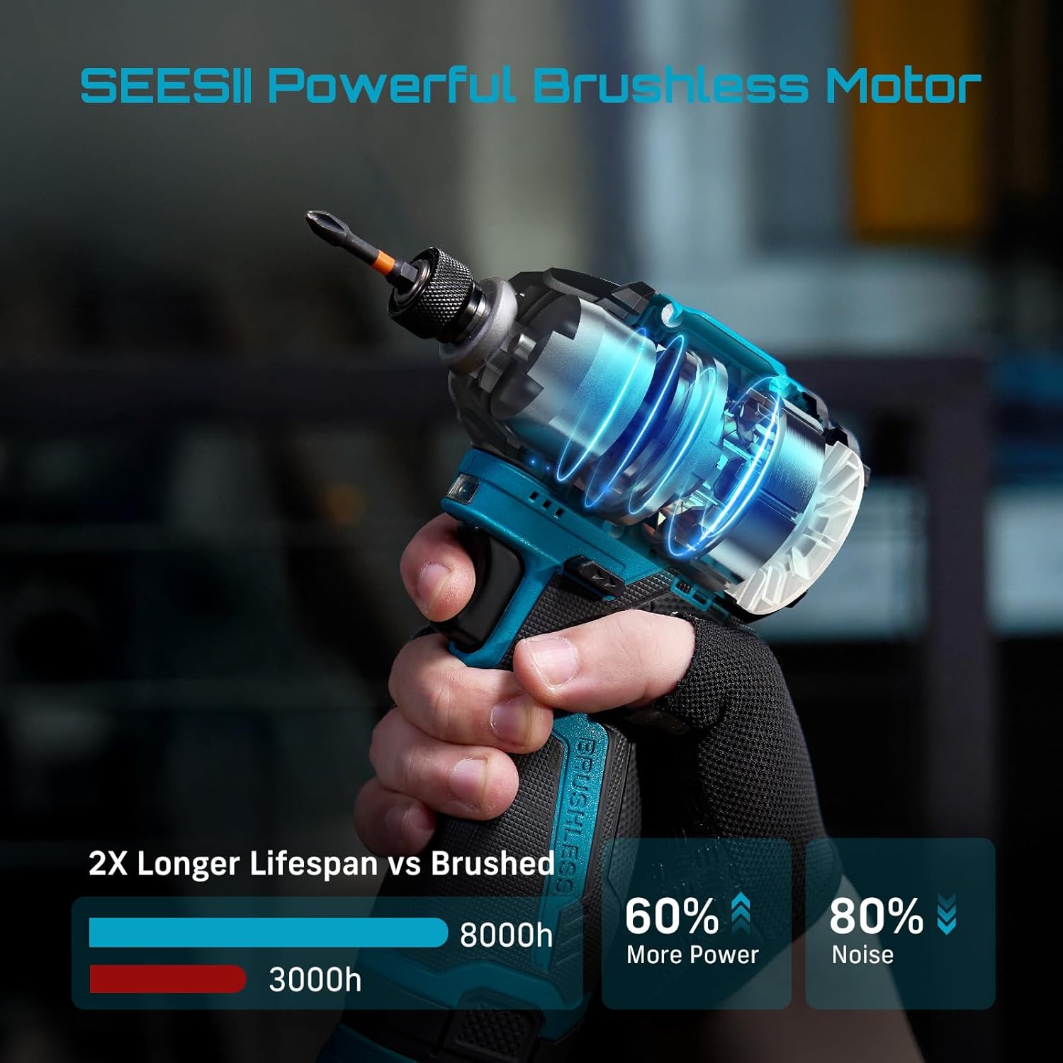 SEESII Cordless Drill Impact Driver 16.8V Brushless Power Tool Combo Kits 2x 2.0Ah Batteries w/Charger, 16-Pc Bits, Tool Bag, 3/8'' Drill & 1/4'' Impact Driver for Home DIY, Woodworking (Blue)