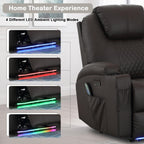 Power Recliner Chair with Heat and Massage for Adults - Home Theater Seating with LED Lights,Cup Holders,Side Pocket,USB Port - Recliner Sofa for Living Room (Brown, Single Recliner)