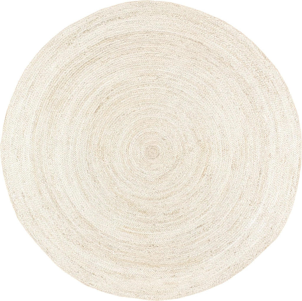 nuLOOM 8 Round Rigo Jute Hand Woven Area Rug, Off White, Solid Farmhouse Design, Natural Fiber, For Bedroom, Living Room, Dining Room, Hallway, Office, Kitchen, Entryway