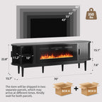 70″ Fluted Fireplace TV Stand for 80″ TVs, Remote & Touch Control, Adjustable Flame Colors & Temperature Entertainment Center with Storage, Modern Media TV Console Table for Living Room (Black)