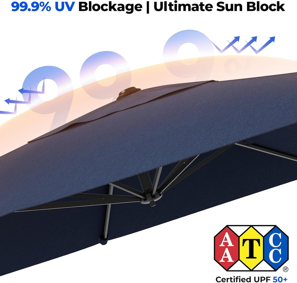 HOMSHADE 10x10 FT Cantilever Patio Umbrella Outdoor with Base- Large Offset Heavy-Duty Aluminum Umbrella with 360° Rotation, 6 Tilts, Windproof, 3-Year Fade Resistance for Pool Deck, Square, Navy Blue