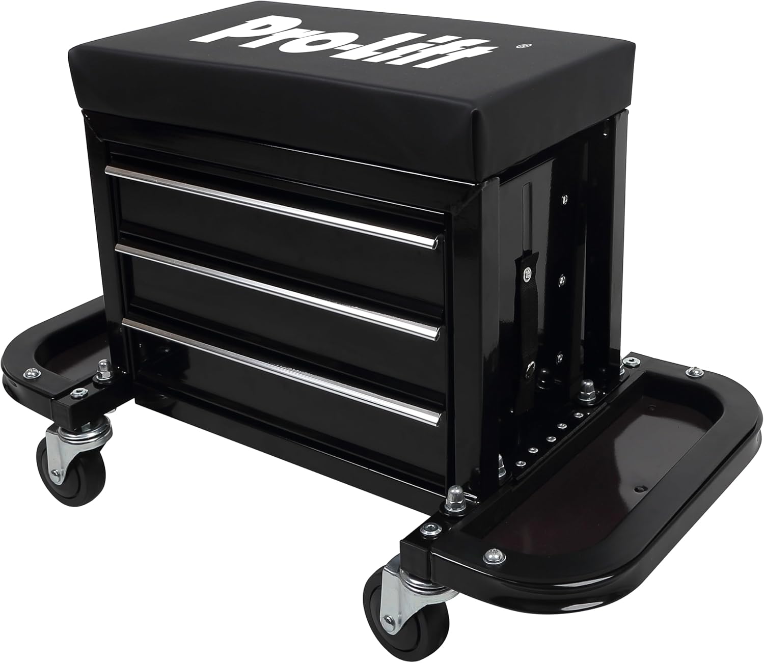 Pro-Lift Mechanic Roller Seat with Tool Box - 3-Drawer Rolling Tool Chest Stool with Padded Seat Cushion for Garage Creeper – 400 Lbs Capacity
