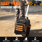 2-In-1 Rolling Tool Backpack Heavy Duty, 47 Pockets Rolling Tool Bag with Wheels, Tool Bag Backpack with Retractable Handle, 1680D, Backpack for Tools HVAC Electrician Construction Worker Mechanic