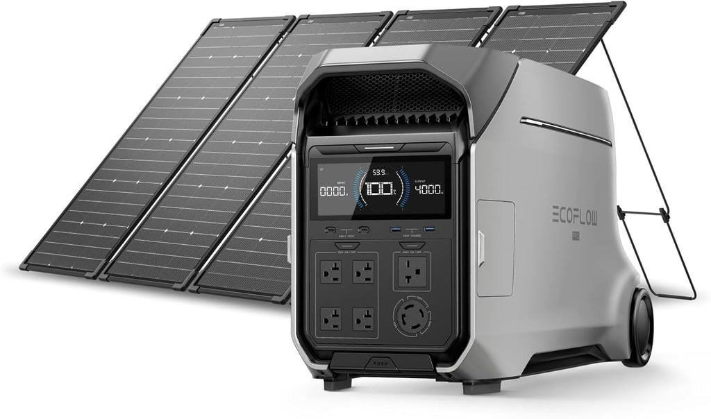 EF ECOFLOW Power Station 4096Wh DELTA Pro 3 with 4X125W Solar Panels  25% High-Efficiency  4000W Portable Power Station  AC + Solar Fast Dual Charging For Camping RV