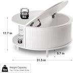 Round Coffee Table, 31.5" Fluted Center Table with Storage, Lift-Top Coffee Table with Adjustable Footpads, Sliding Door, Mid-Century Modern Center Table for Living Room, Small Space (White)