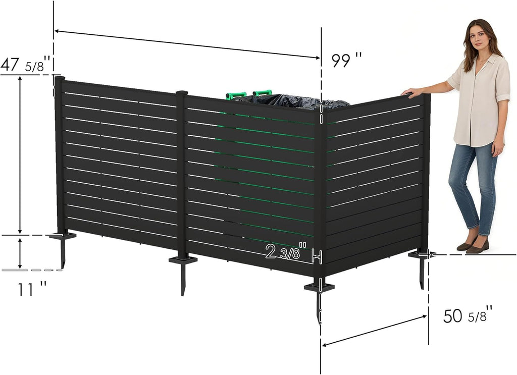 Kozyard 50" W x 48" H Outdoor Privacy Screens Aluminum Post  Air Conditioner Fence Panels  Pool Equipment Enclosure  Trash Can Screens Fence Kit for Outside Backyard Patio(Black/3Panels)