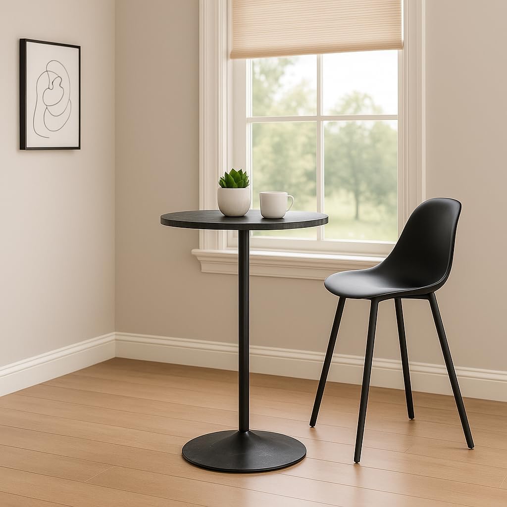Magshion 23.5'' Round Adjustable Height Wood Bar Pub Table Adjustable Range 27.5"-36" Living Room Dining Room Bar Cocktail Table (Marble Black)
