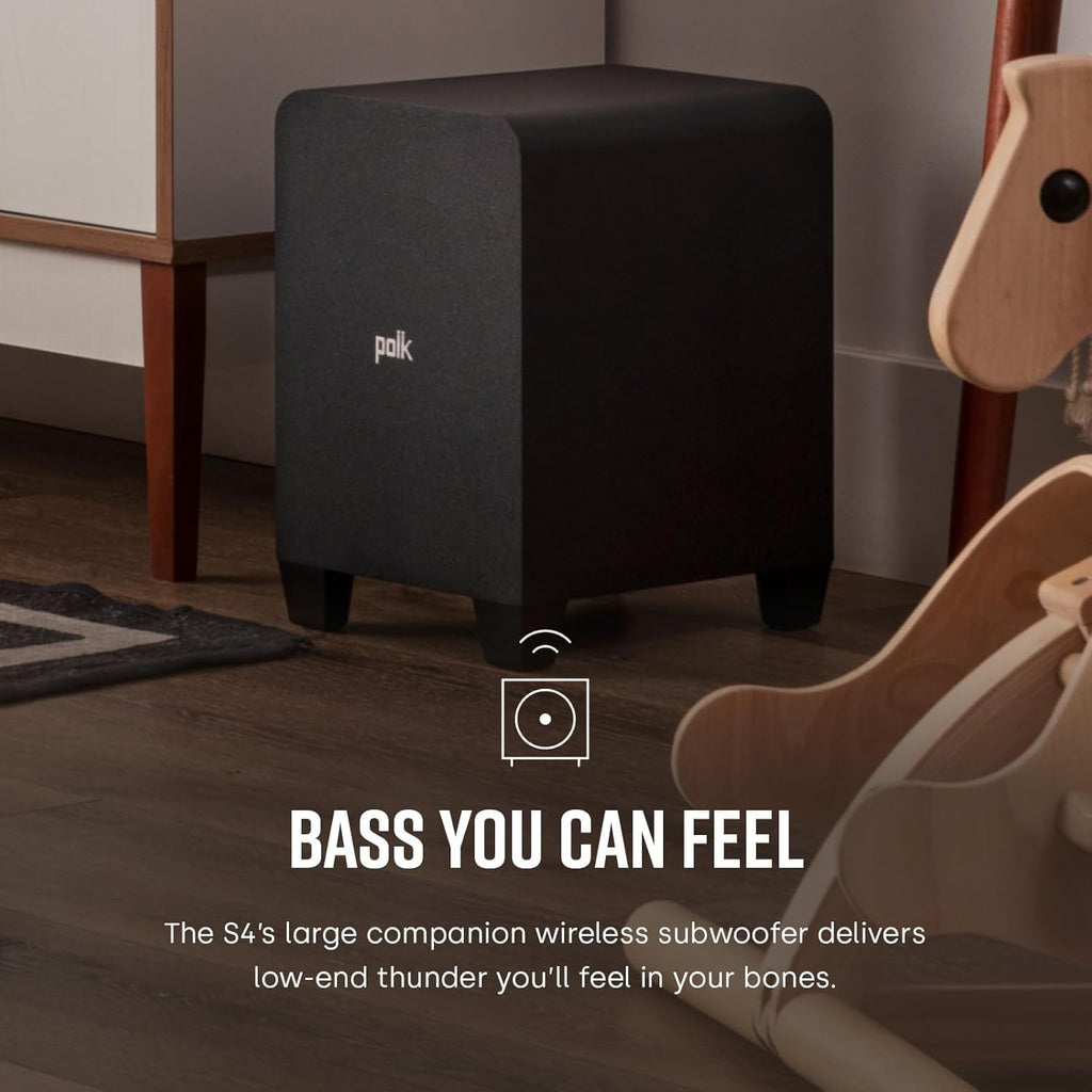 Polk Audio Signa S4 TV Sound Bar with Subwoofer - Dolby Atmos Audio VoiceAdjust & BassAdjust Technology  HDMI eARC  Wireless Subwoofer works with 8K  4K  & HD TVs  Bluetooth  Wireless Streaming