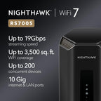 NETGEAR Nighthawk Tri-Band WiFi 7 Router (RS700S) - Router Only- BE19000 Wireless Speed (up to 19 Gbps) – 10 Gig Internet Port - Covers up to 3 500 sq. ft. – 1-Year Armor & Free Expert Help