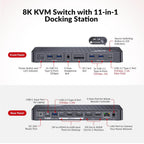 AV Access 8K KVM Switch 2 Monitors 2 Computers for Laptop & Desktop  100W USB-C Charge for Laptop  Ethernet  Docking Station Dual Monitor 8K@60Hz/4K@165Hz  4xUSB 3.2  Audio  SD  Wired Remote Control