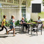 Outsunny Outdoor Dining Table for 4 Person, Square Patio Table, Aluminum Metal Legs for Garden, Lawn, Patio, Woodgrain Black