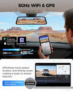AZDOME PG17 Pro STARVIS 2 Mirror Dash Cam Front and Rear with IMX678  ADAS 12" Rear View Mirror Camera  4K+ 2.5K Dual HDR Dash Camera for Cars  5.8GHz WiFi Car Camera with 128GB Card Voice Control GPS