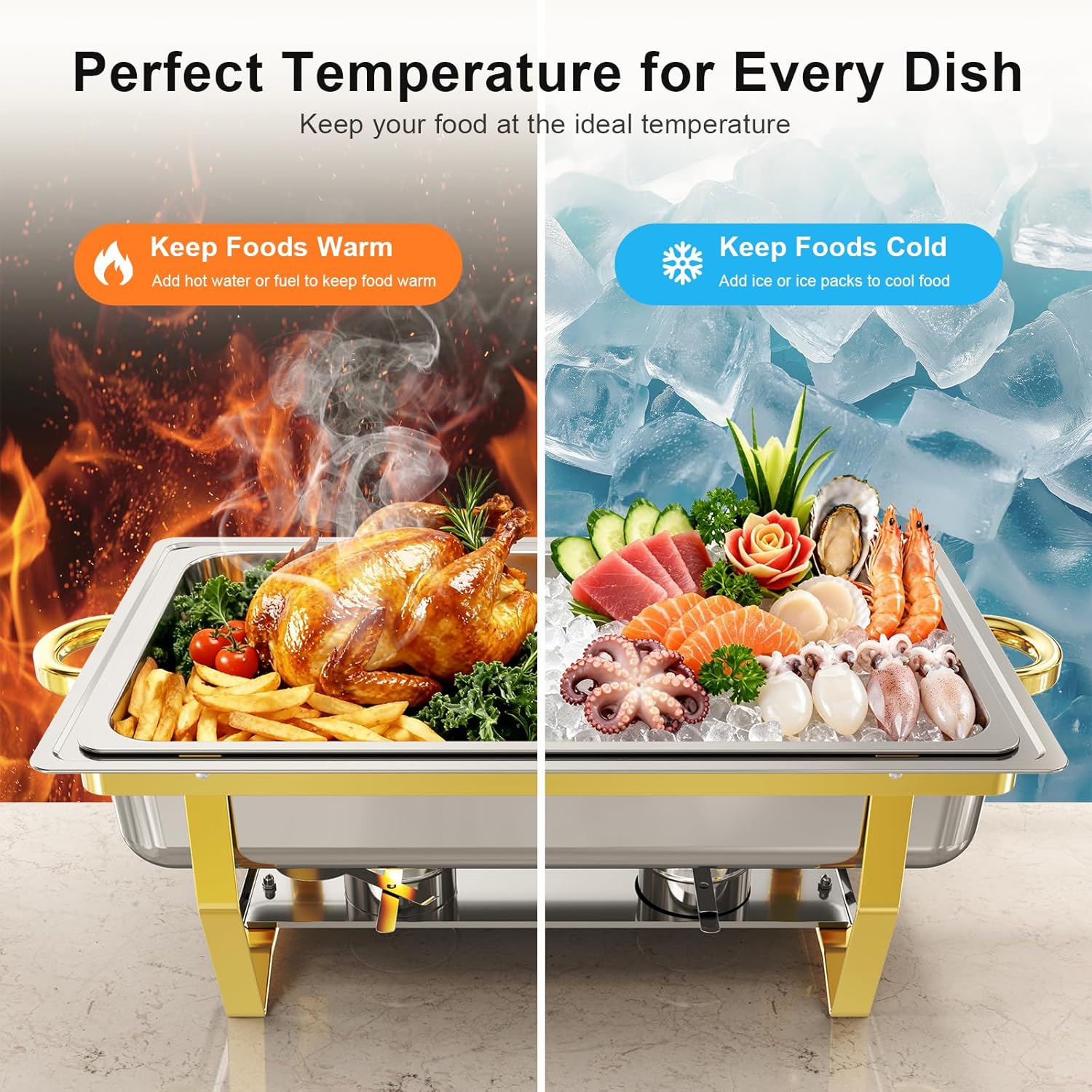 Chafing Dishes for Buffet 4 Pack, High Grade Chafing Dish Buffet Set, Buffet Food Warmers Screw-Free Installation with Stackable Design for Wedding/Home/Christmas Buffets, 4 Full Size Pans