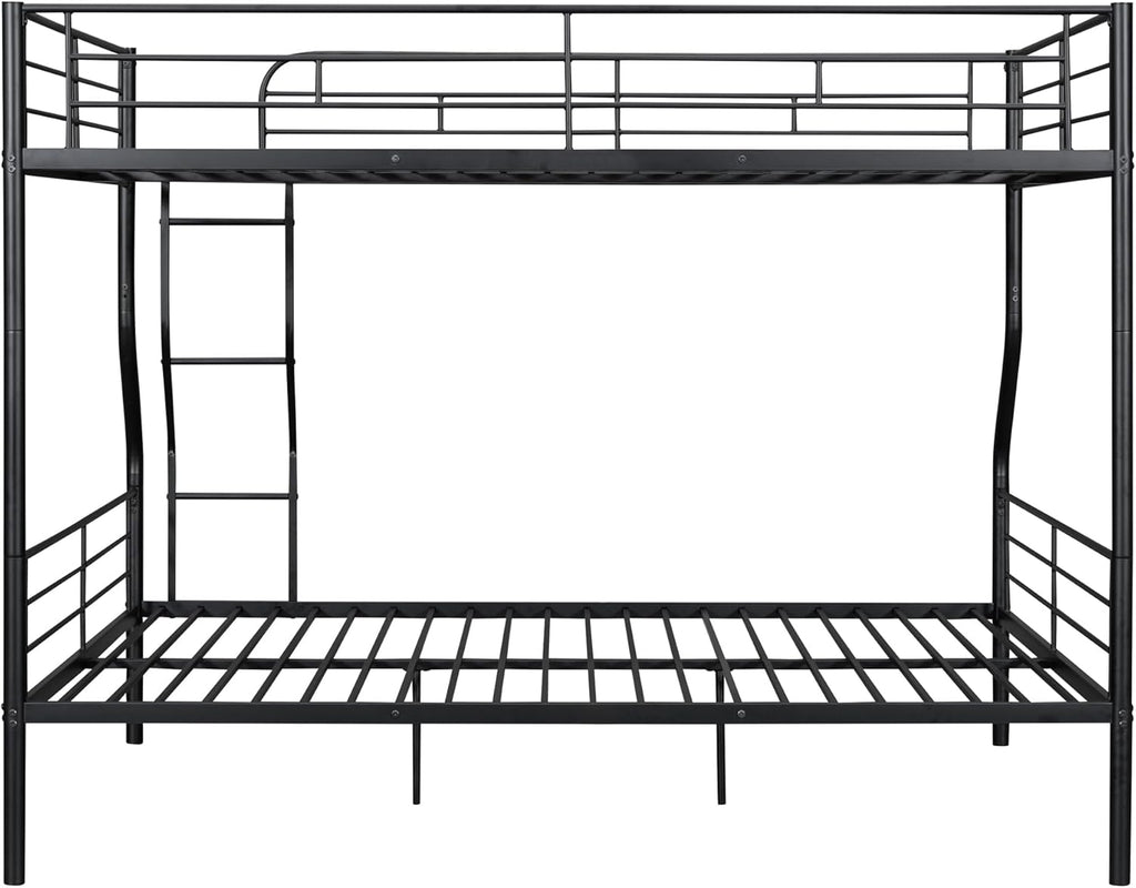 Full XL Over Queen Metal Bunk Bed,Heavy-Duty Metal Bunk Bed Fame with Ladder&Full-Length Guardrails,Convertible into 2 Individual Twin Beds for Kids,Teens,and Adults,Under-Bed Storage Space,Black