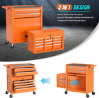 8-Drawer Rolling Tool Chest with Wheels, 2-in-1 Detachable Tool Box with Drawers and Large Cabinet, Rolling Tool Chest Storage Cabinet with Lockable for Warehouse, Garage, Workshop (Orange)