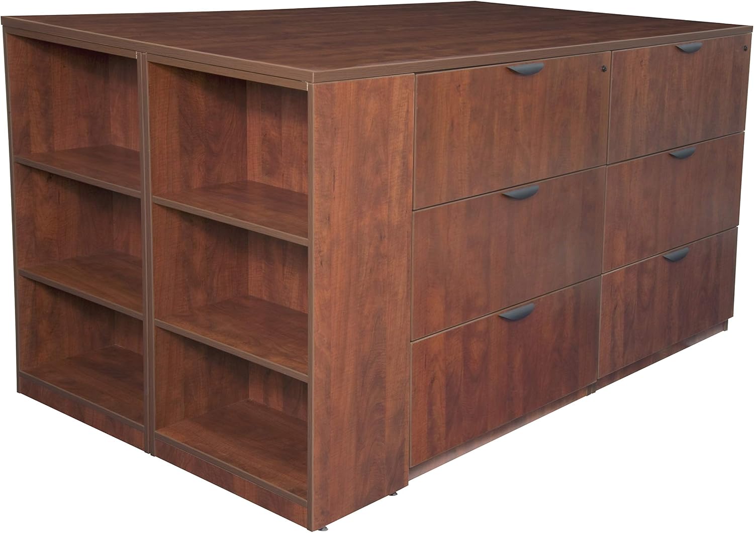 Regency Legacy Stand Up 2 Lateral File/ 2 Desk Quad with Bookcase End- Cherry