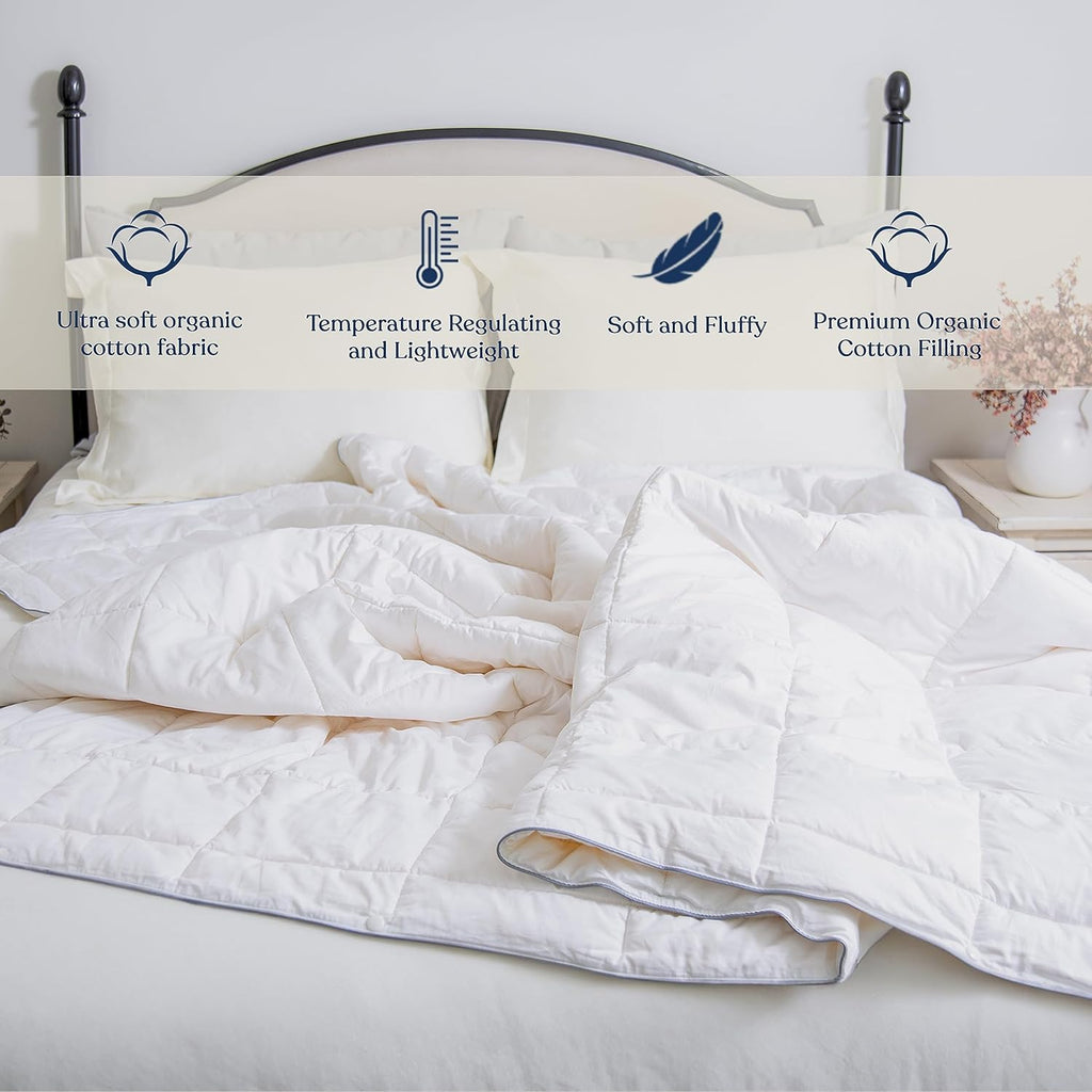Delara King Duvet Insert – White Cotton Comforter – 100% Organic Cotton Shell and Filled All Season, Breathable, Lightweight with 8 Tabs – GOTS Certified