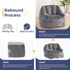 MAXYOYO Bean Bag Chair, Comfy Bean Bag Sofa with Back Support, Faux Fur Bean Bag Chair for Adults and Kids, Stuffed Floor Sofa for Living Room, Bedroom, Apartment, Grey