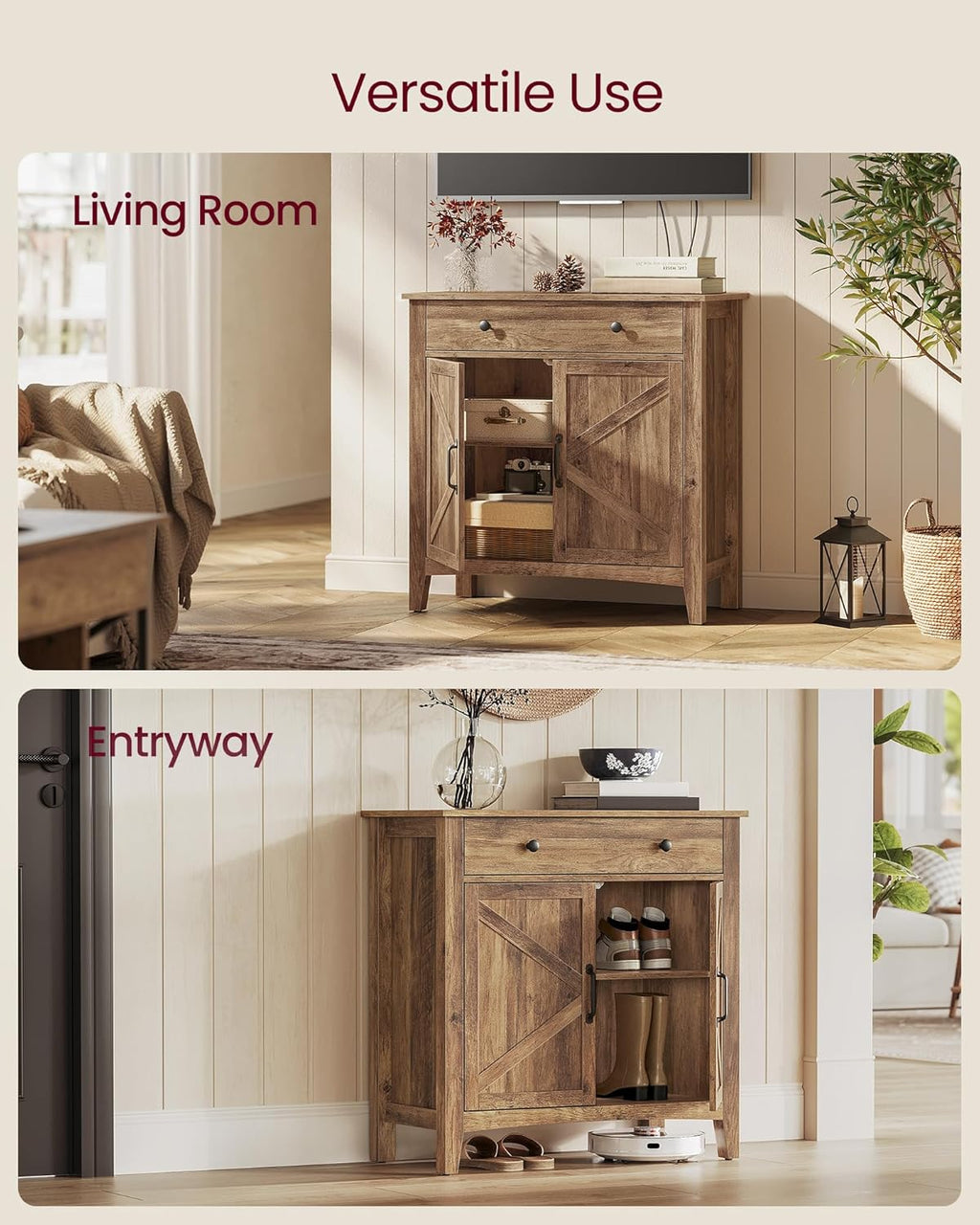 VASAGLE LIRY Collection - Buffet Cabinet, Coffee Bar Cabinet with a Drawer, Adjustable Shelf, Sideboard Storage with Cable Hole, Drawer Divider, Honey Brown UBBK341K01
