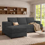 106" Cloud Sectional Sofa with Chaise Lounge, Modular L Shaped Couch with Iron Frame, Modern Fluffy Corduroy Couches for Living Room, Bedroom, Office, Left Facing Chaise, Gray