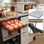 METYERRY Kitchen Bakers Rack with Power Outlet,Mini Fridge Cabinet with Mesh Basket, Mini Fridge and Microwave Table with Storage for Office,Kitchen,Living Room,Coffee Bar,Patio,Greige