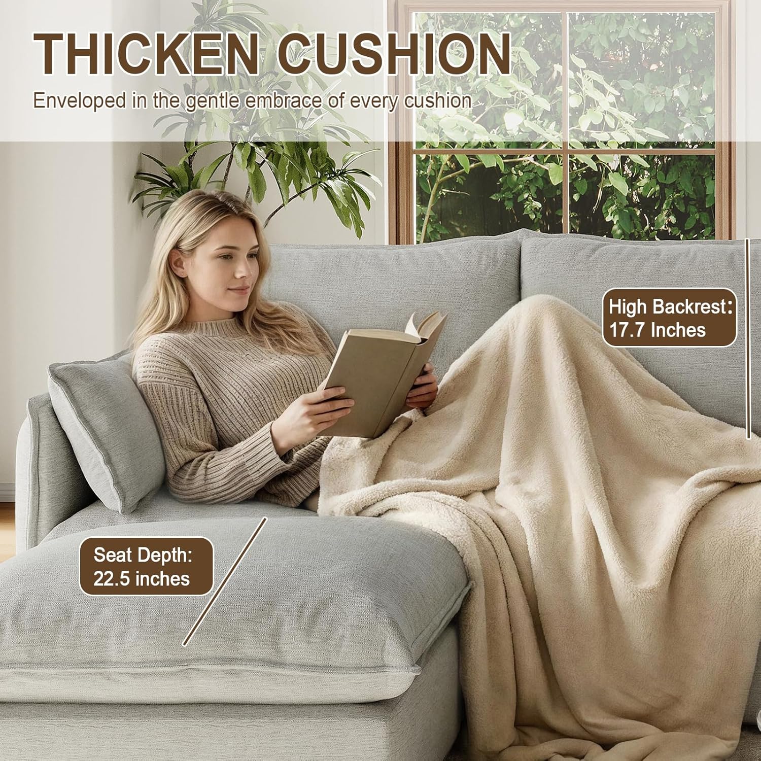 94.5" L Shape Cloud Modular Sectional,4 Seater Waterproof High Backrest Sectional Sofas,Down Filled Modular Couch with Removable Washable Cover for Living Room,Light Gray