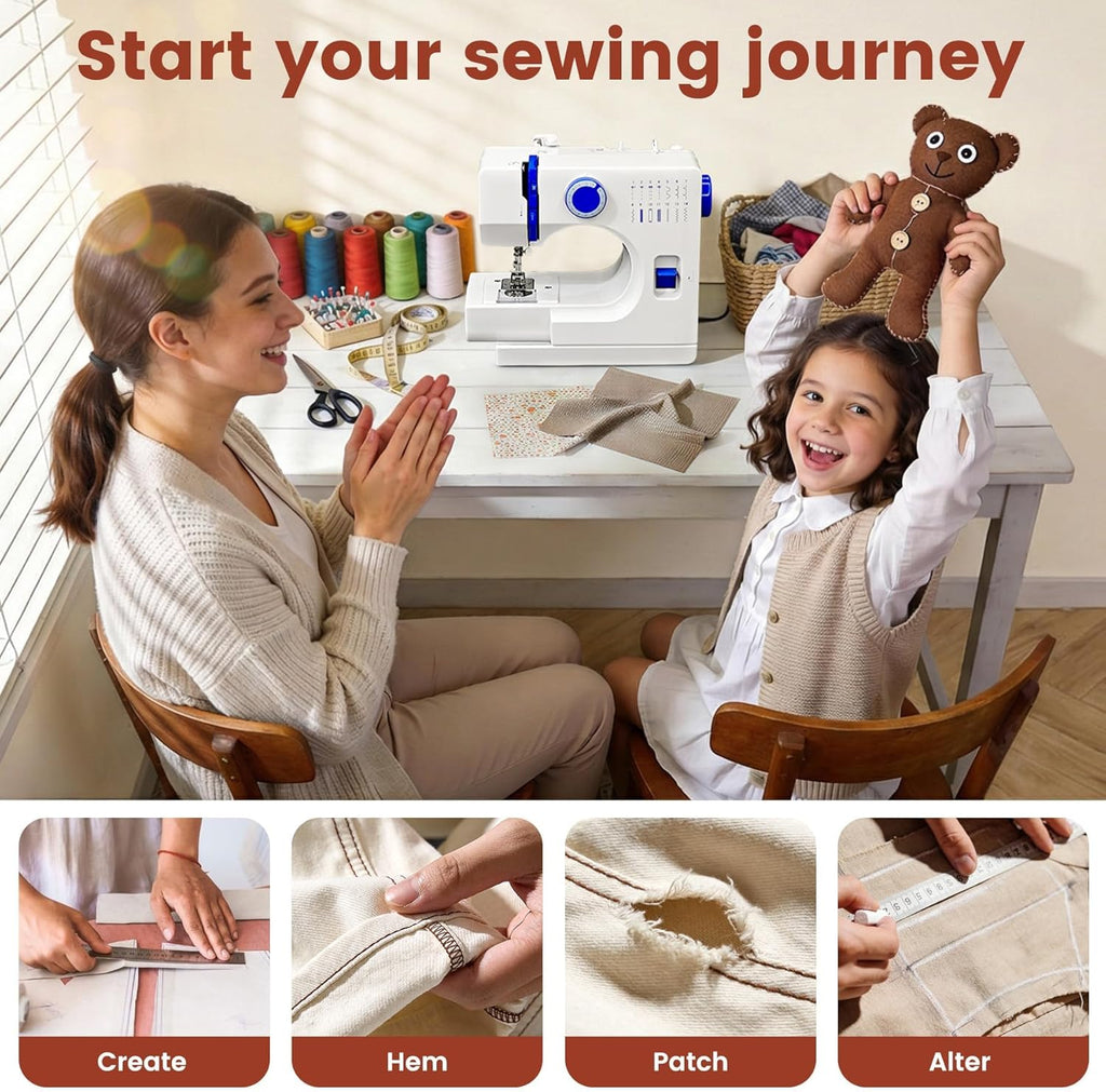 Mini Sewing Machine, Dual Speed Double Needle, 14 Stitch Portable Sewing Machine for Beginners, Adults, Home Use