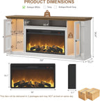 Farmhouse Fireplace TV Stand Up to 80" TVs, 70" Modern Highboy Entertainment Center with 36" Electric Fireplace & LED Lights, Media Console with Adjustable Shelves for Living Room, Antique White