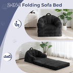 MAXYOYO Folding Sofa Bed, 2 in 1 Convertible Sofa to Lounger Comfy Single Bean Bag Chair for Adults, Floor Sleeper Couch with Handle, Faux Fur Couch Bed for Living Room Bedroom, Black