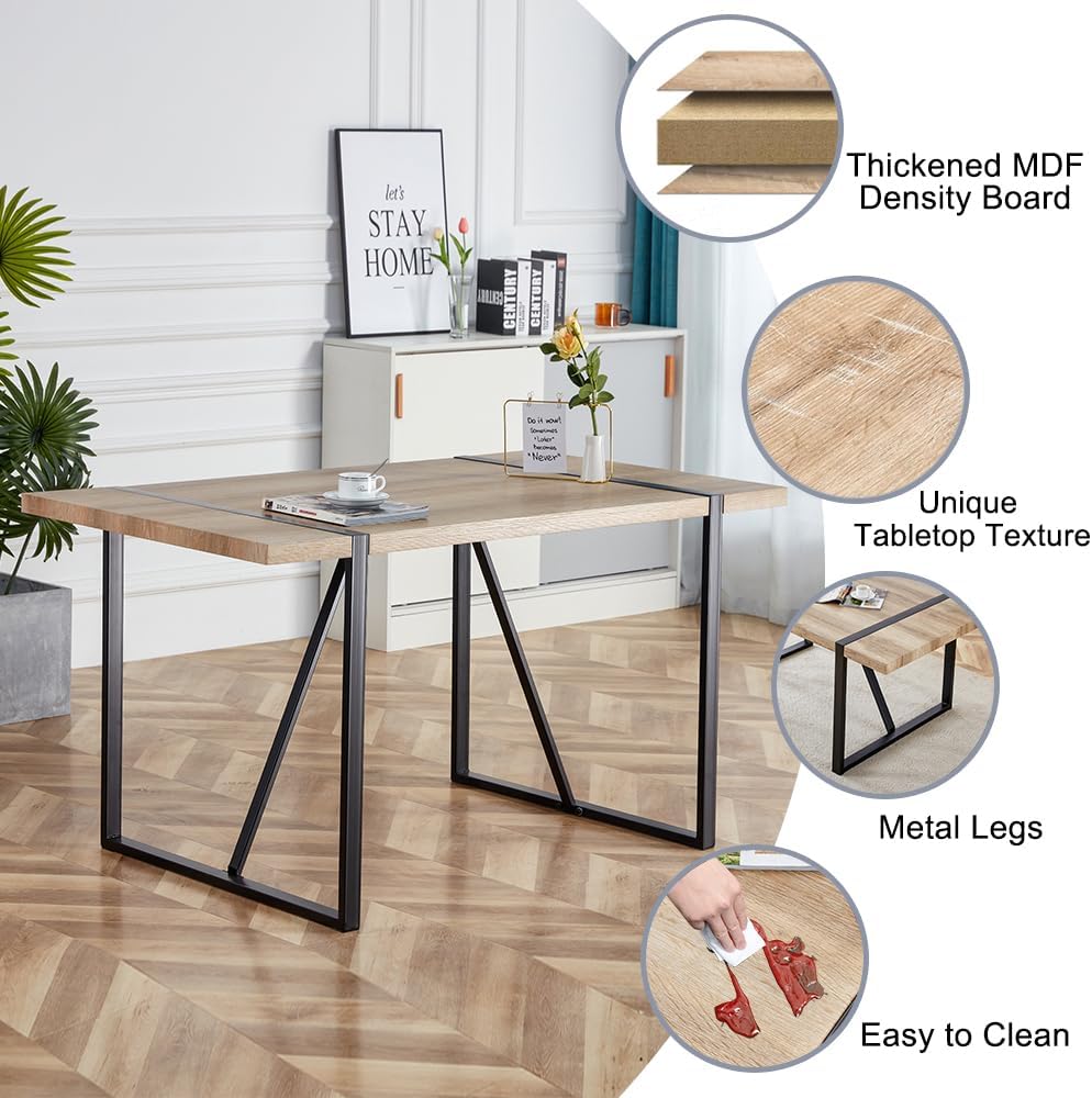 7 Piece Dining Table Set for 6,Modern 55'' Rectangle Wood Dining Table and Fabric Dining Chairs 6,Kitchen Table and Chairs for 6,Ideal for Kitchen Dining Room