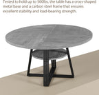 GarveeHome 47 Inch Round Dining Table for 4-6, Farmhouse Pedestal Kitchen Table with Storage Shelf, Space-Saving Circle, for Kitchen, Dining Room, Living Room, Apartment, Table Only- Grey