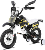 KEANO Motocross Style Kids Bike for Boys Girls Ages 3-7 Years, 12 & 16 Inch Bikes with Training Wheels and Number Plate, Children Bicycles Black