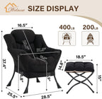Welnow Lazy Chair with Ottoman, Modern Accent Chair with Armrests and a Side Pocket, Leisure Sofa Armchair Set, Reading Armchair with Footrest for Small Space, Black