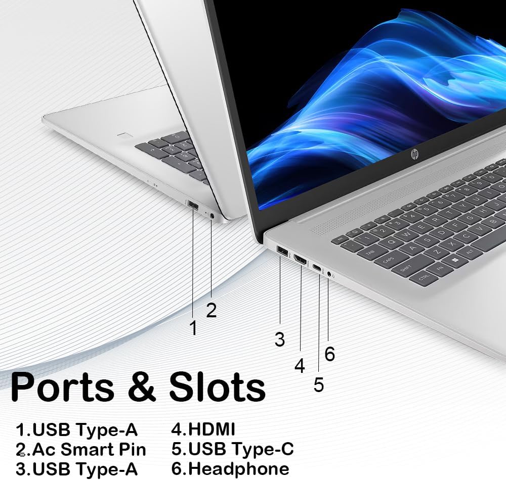 HP 17.3'' Touchscreen Laptop Computer-Windows 11 Pro for Business & Home Use  8-Cores Intel i3-N305  32GB RAM  128GB eMMC+1TB PCIe M.2 SSD  720 HD Webcam  HDMI  Num Pad  Wi-Fi 6  1 Year Office 365