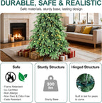 7FT Prelit Christmas Tree, Pre Lit Artificial Christmas Tree with 450 Lights and 2532 Branch Tips, Lighted Hinged Xmas Tree with Foldable Metal Stand for Party, Holiday, Home, Office