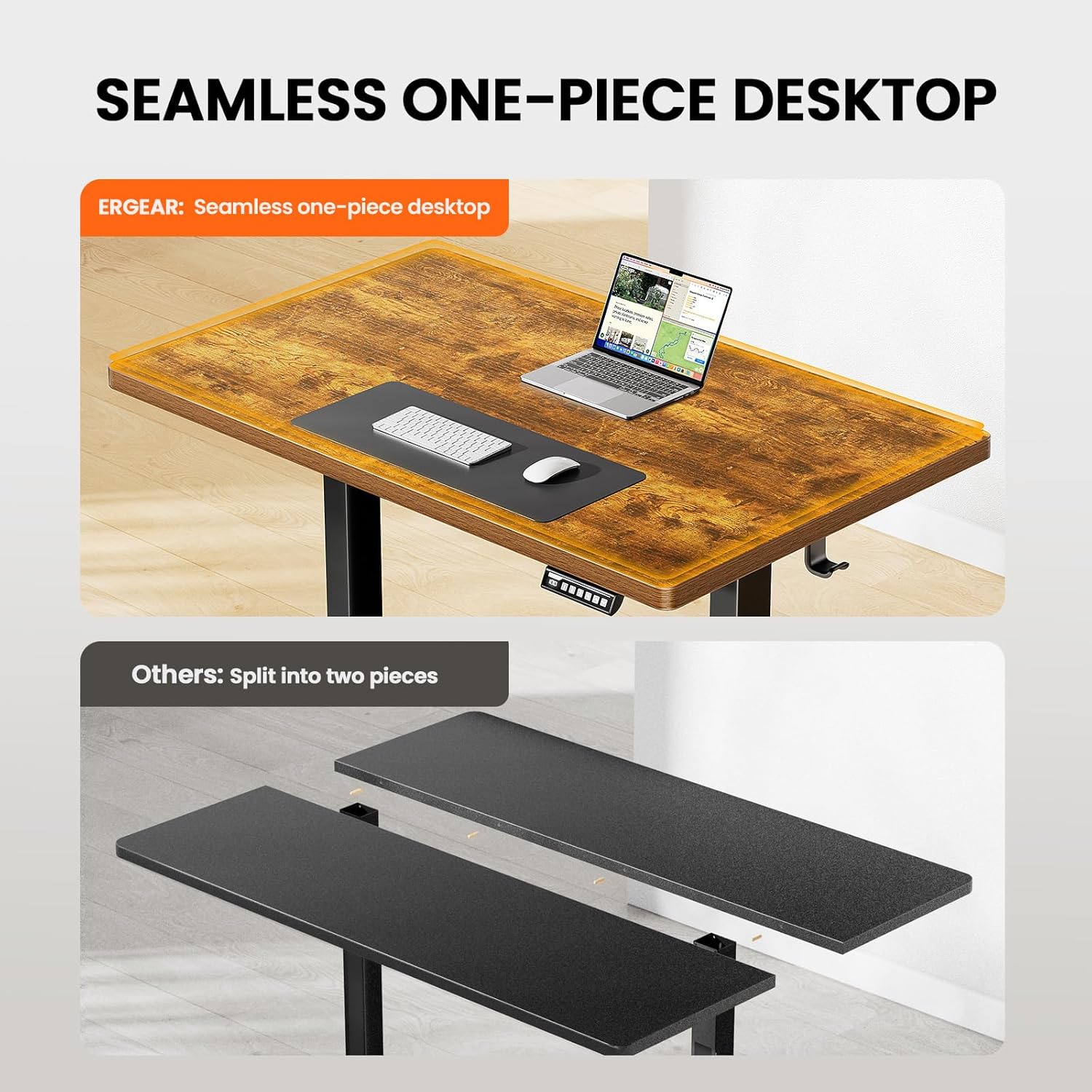 ErGear Standing Desk, 48 x 30 inch Whole-Piece Desktop Height Adjustable, Electric Sit Stand Desk with 4 Height Memory Setting, Ergonomic Desk for Home Office, Vintage Brown, EGESD74V