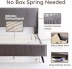 Livinia Sunset King Size Wingback Platform Bed, Fabric Upholstered King Bed Frame with Vertical Channel Tufted Headboard Footboard, Strong Wood Slats, No Box Spring Needed, Gray
