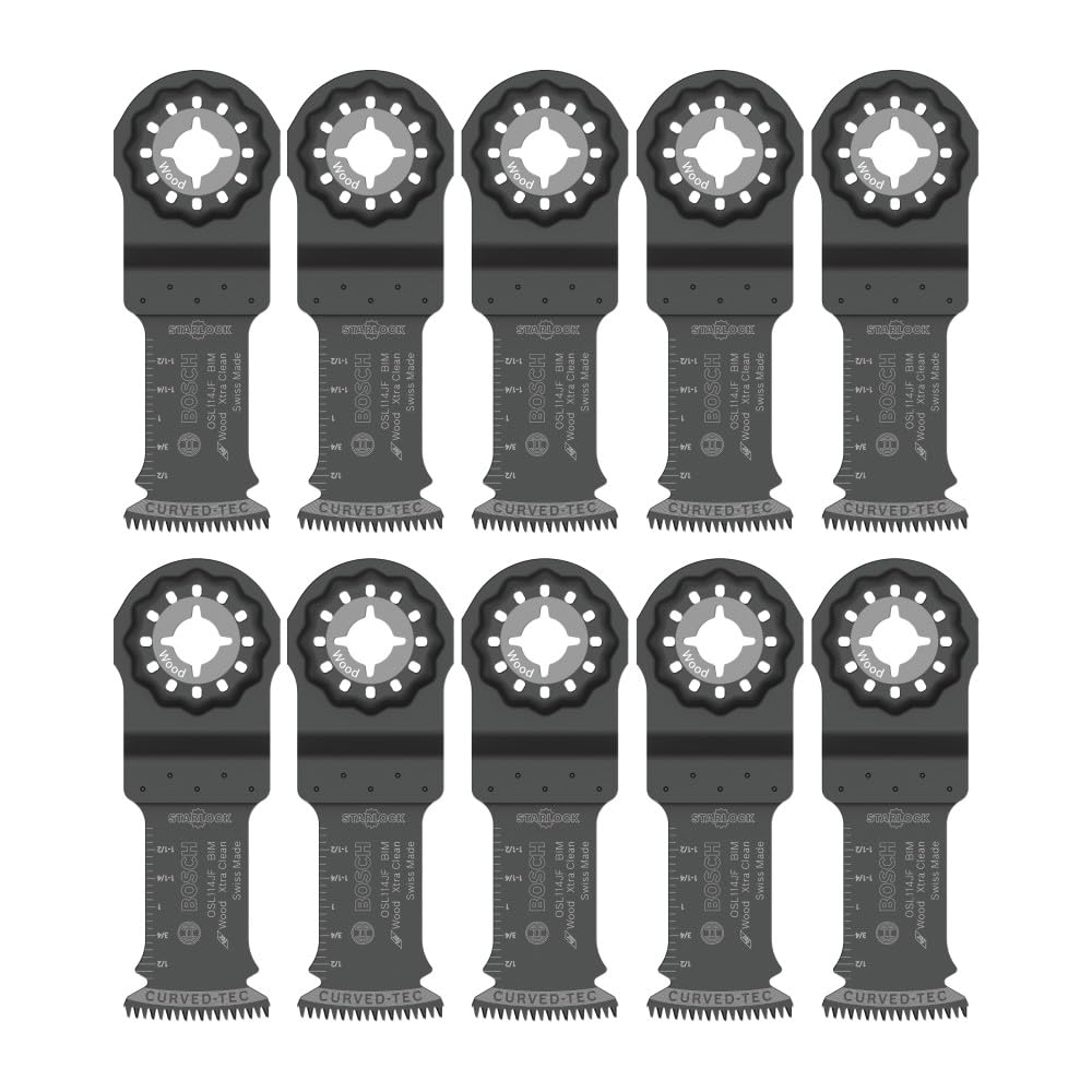 BOSCH 1-1/4 in. OSL114JF-10 Starlock Oscillating Multi-Tool Bi-Metal Blade 10-Pack - Professional Swiss-Made Precision, 3D Interface Design, Universal Tool Compatibility for Clean Cuts in Hard Wood