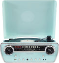 Crosley CR6047A-AB Powel 7-in-1 Bluetooth in/Out Vinyl Record Player with AM/FM Radio  CD Player  and Aux-in  Aqua Blue
