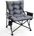 EVER ADVANCED Padded Oversized Folding Camping Chair for Adults, Heavy Duty Lawn Chair with Side Pockets, Portable Collapsible Quad Chair for Outside, Support Up to 500lbs, Grey
